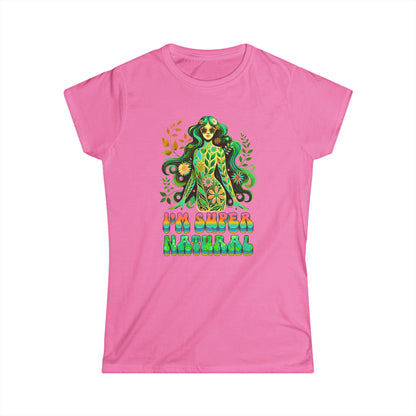 I’m Super Natural Women’s Softstyle Tee – Empowering Botanical Retro Shirt