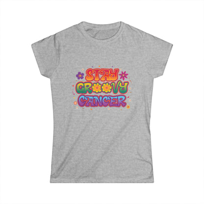 Stay Groovy Cancer Women’s Softstyle Tee – Empowering Retro Zodiac Shirt