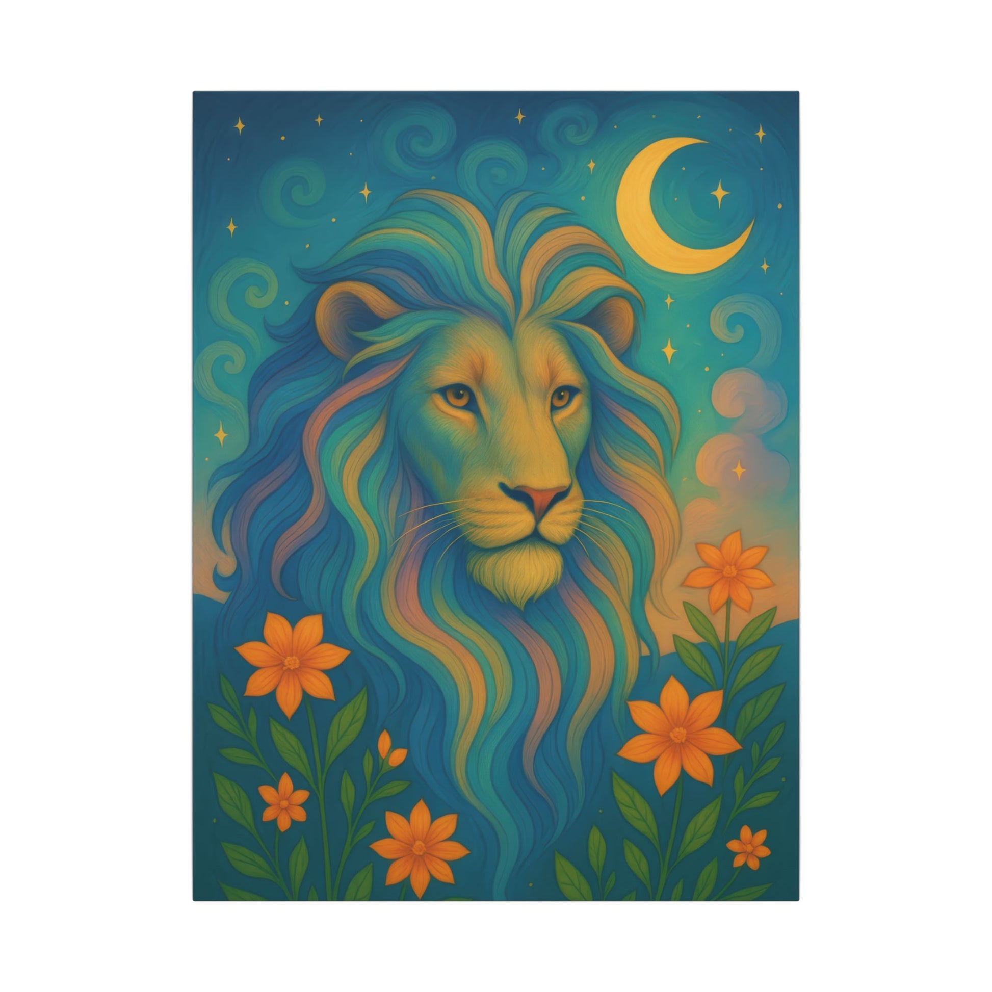 Starlit Lion – Regal Radiance Canvas Wall Art (Leo Inspired) - Enchanted Sky