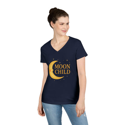 Moon Child Women’s V-Neck Tee – Empowering Celestial Lunar Zodiac Shirt