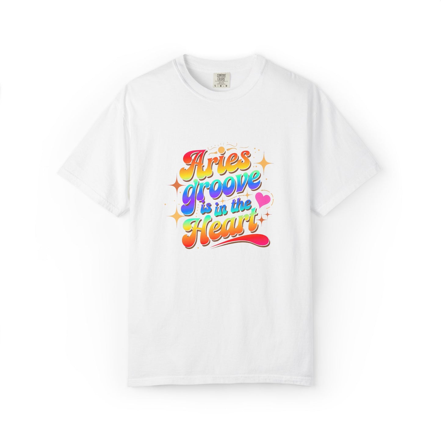 Aries Groove Is in the Heart – Rainbow Retro Zodiac Tee