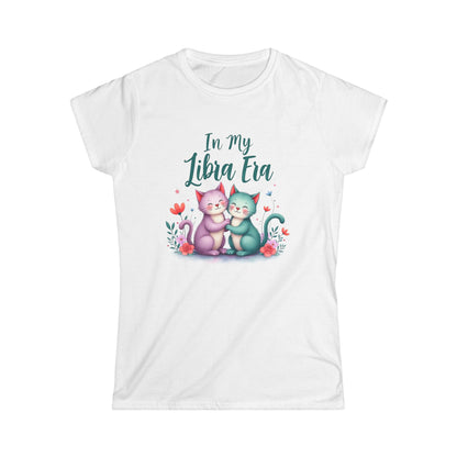 In My Libra Era Women’s Softstyle Tee – Empowering Zodiac Cat Shirt