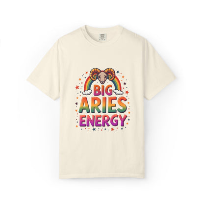 Big Aries Energy T-Shirt | Astrology Zodiac Tee | Comfort Colors Aries Shirt | Fire Sign Birthday Gift | Retro Horoscope Graphic Tee for Aries Lovers