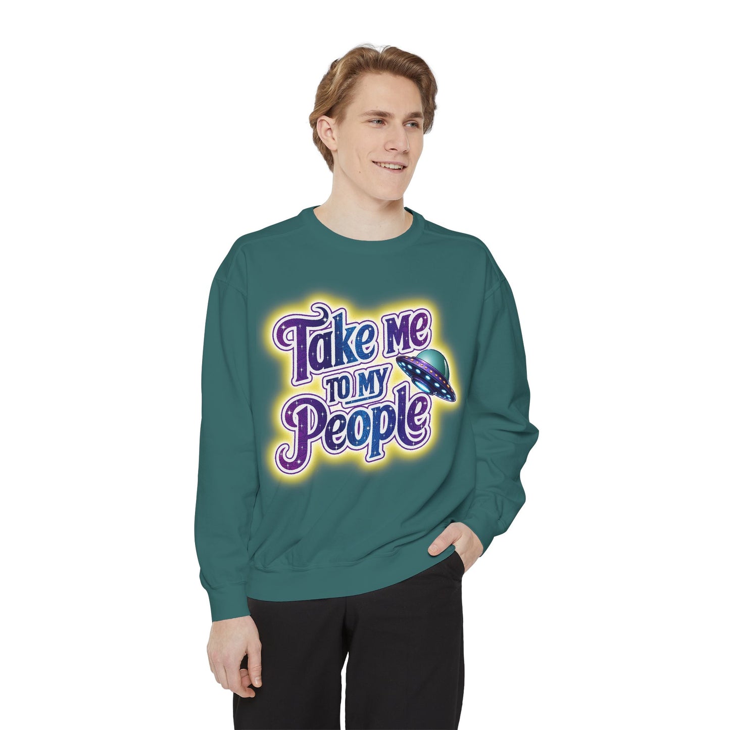 Take Me To My People  – Retro Funny UFO Alien Sweatshirt | Comfort Colors Unisex Pullover