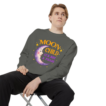 Moon Child It's Not a Phase Unisex Crewneck – Colorful Celestial Comfort Colors Midweight Sweatshirt