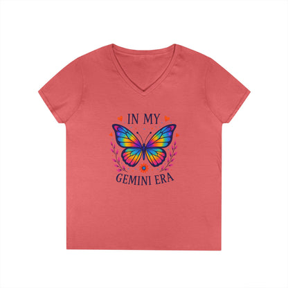 In My Gemini Era Women’s V-Neck Tee – Empowering Butterfly Zodiac Shirt