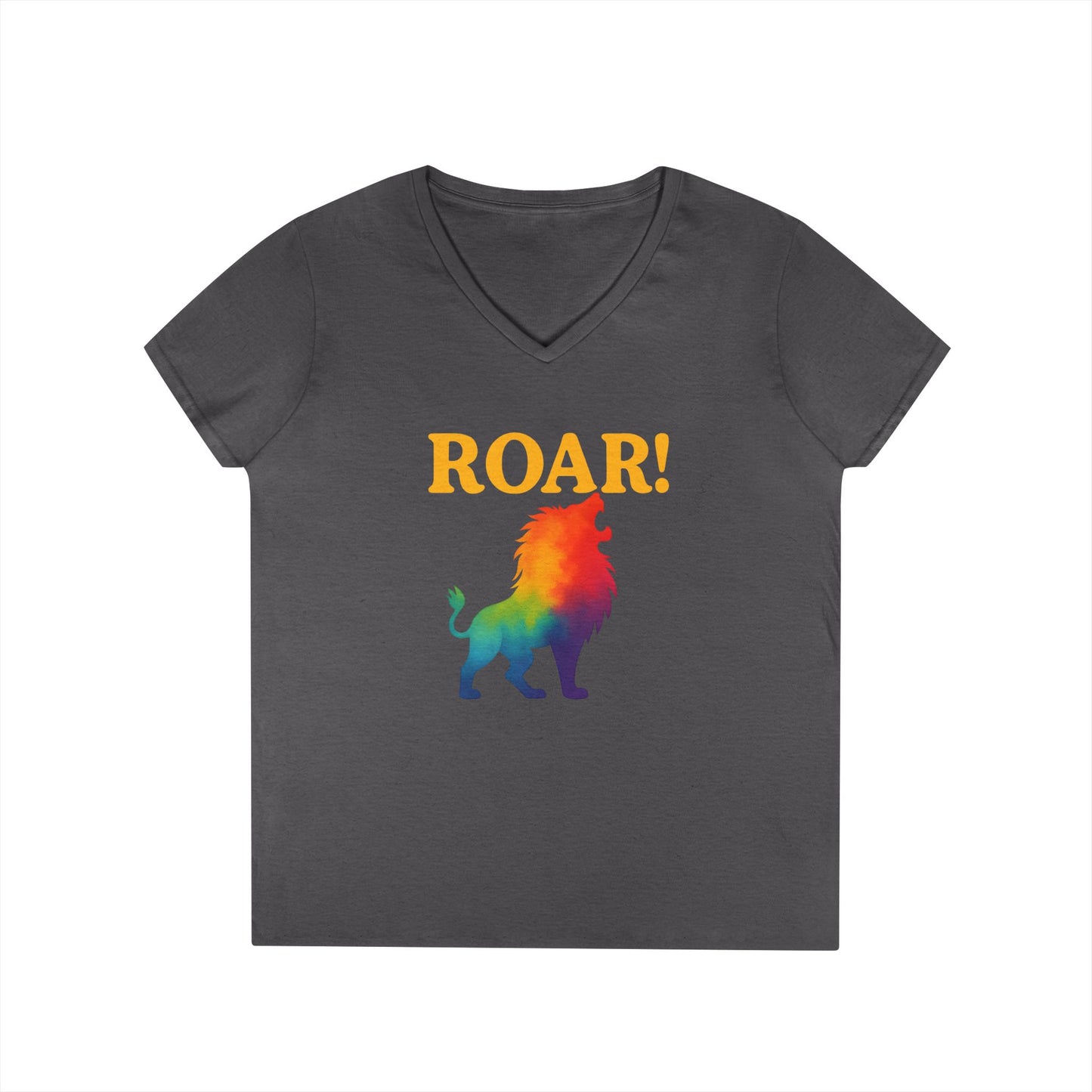 Roar Lion Women’s V-Neck Tee – Empowering Rainbow Zodiac Leo Shirt