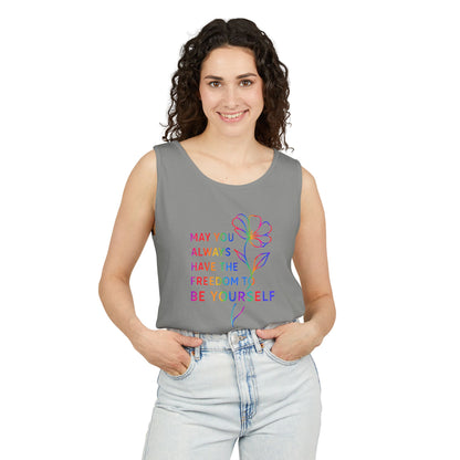 Be Yourself Affirmation Tank Top, May You Always Have the Freedom to Be Yourself Shirt, Self Love Graphic Tank, Inspirational Gift for Her, Rainbow Flower Tank