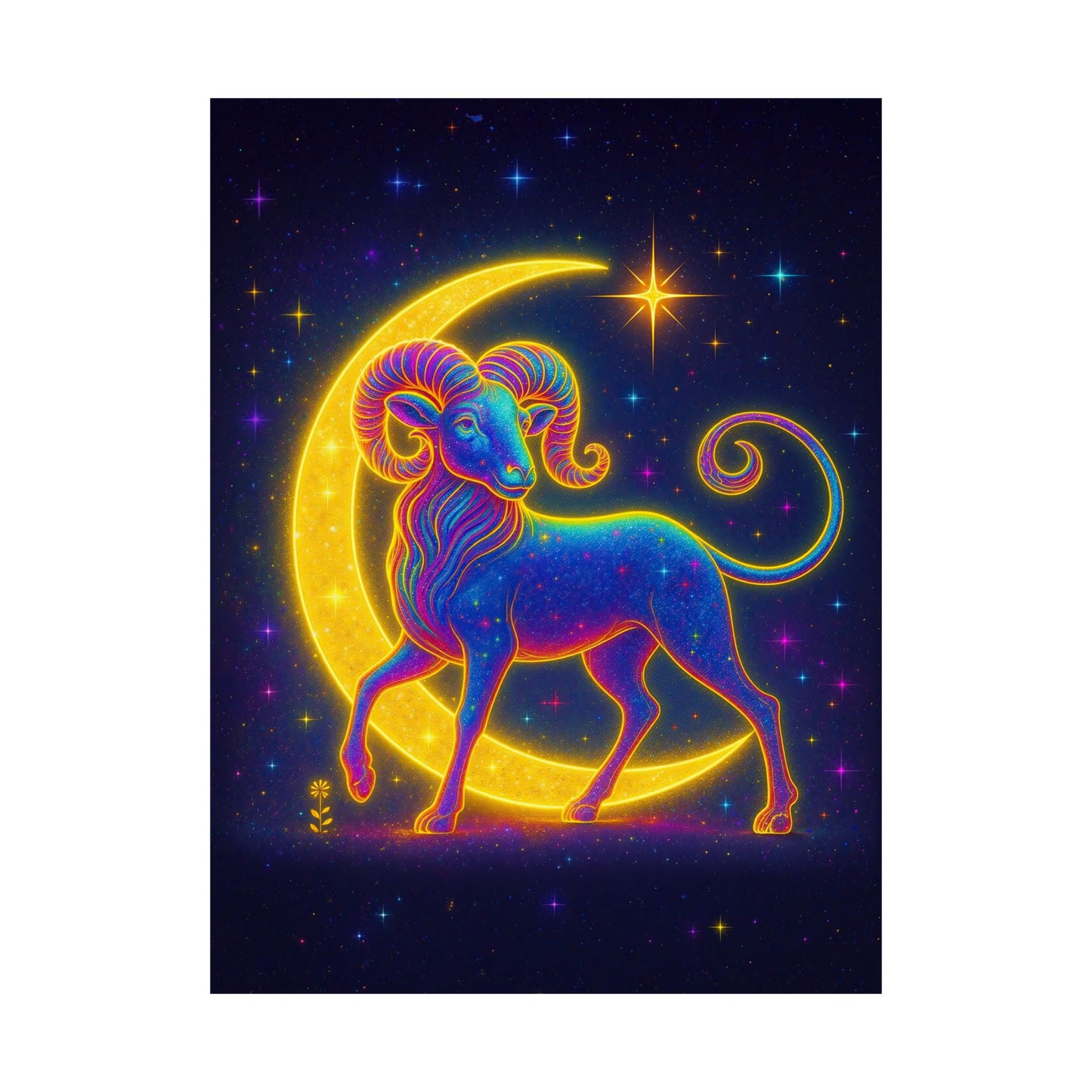 Electric Aries – Radiant Ram of the Crescent Moon (Wall Art)