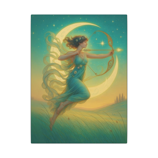 Artemis of the Stars – Celestial Moon Goddess Art Nouveau Canvas Wall Art