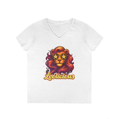 Leolicious Women’s V-Neck Tee – Empowering Retro Lion Zodiac Shirt