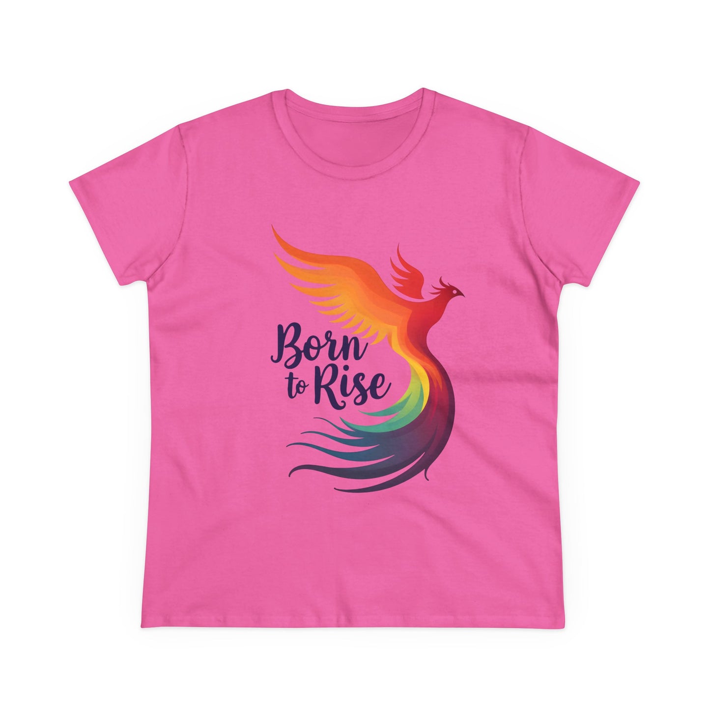 Born to Rise Women’s Crewneck Tee – Empowering Phoenix Colorful Shirt