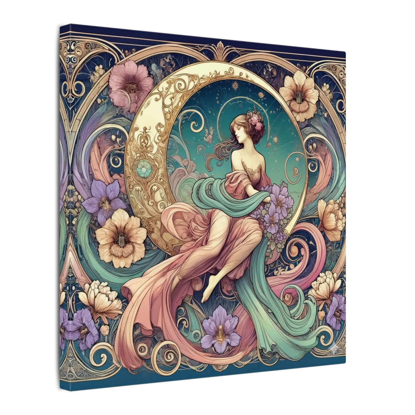 Floral Moon Muse – Art Nouveau Goddess Wall Art