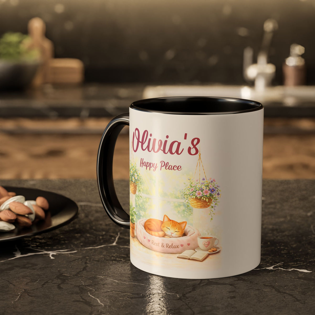 Personalized Cat Coffee Mug, Custom Cat Lover Gift, Cozy Pink Tea Mug, Cute Cat Mom Gift, Relaxing Cat Cup