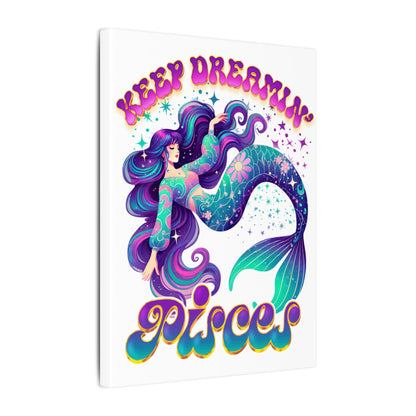 Keep Dreamin’ Pisces Mermaid – Retro Rainbow Zodiac Canvas Wall Art