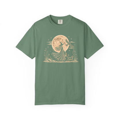 Mystical Moon Witch T-Shirt | Vintage Celestial Spiritual Feminist Tee