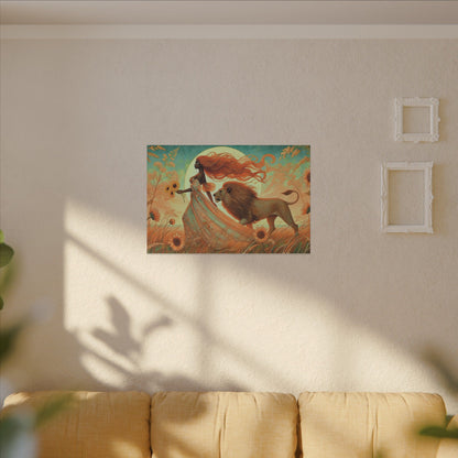 Leo Zodiac Wall Art, Lion Goddess Canvas Print, Astrology Home Decor, Leo Gift for Her, Sunflower Leo Painting, Star Sign Wall Decor