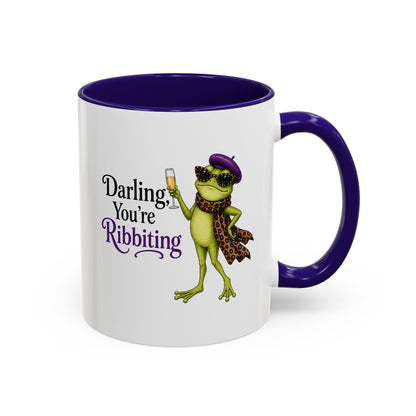 Darling You're Ribbiting Frog Mug | Funny Fashion Frog Coffee Mug | Glam Frog Gift for Women | Colored Mug