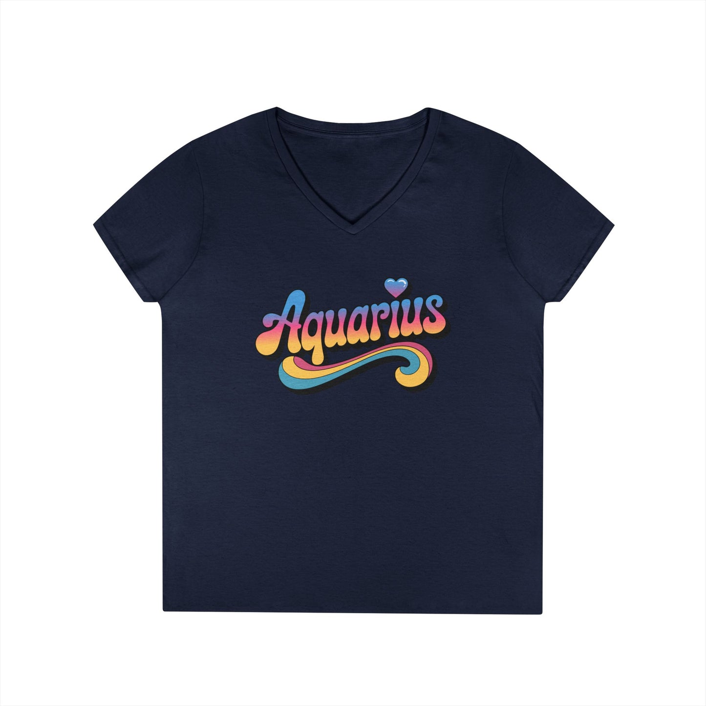 Retro Aquarius Women's V-Neck Tee – Empowering Colorful Zodiac Shirt