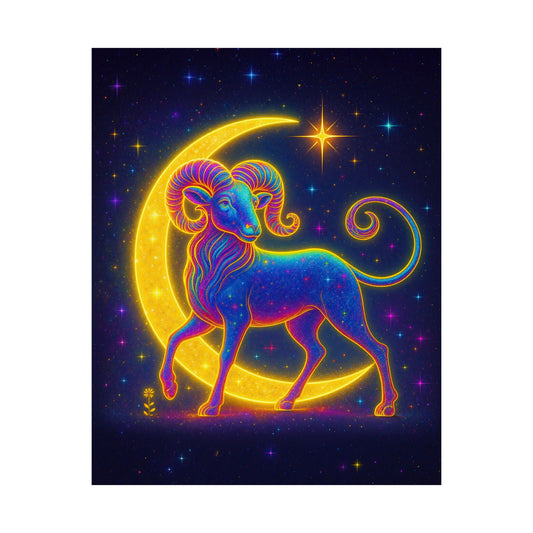 Electric Aries – Radiant Ram of the Crescent Moon (Wall Art)