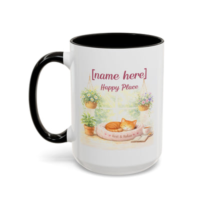 Personalized Name Cat Mug - Custom "Happy Place" Ceramic Mug for Cat Lovers