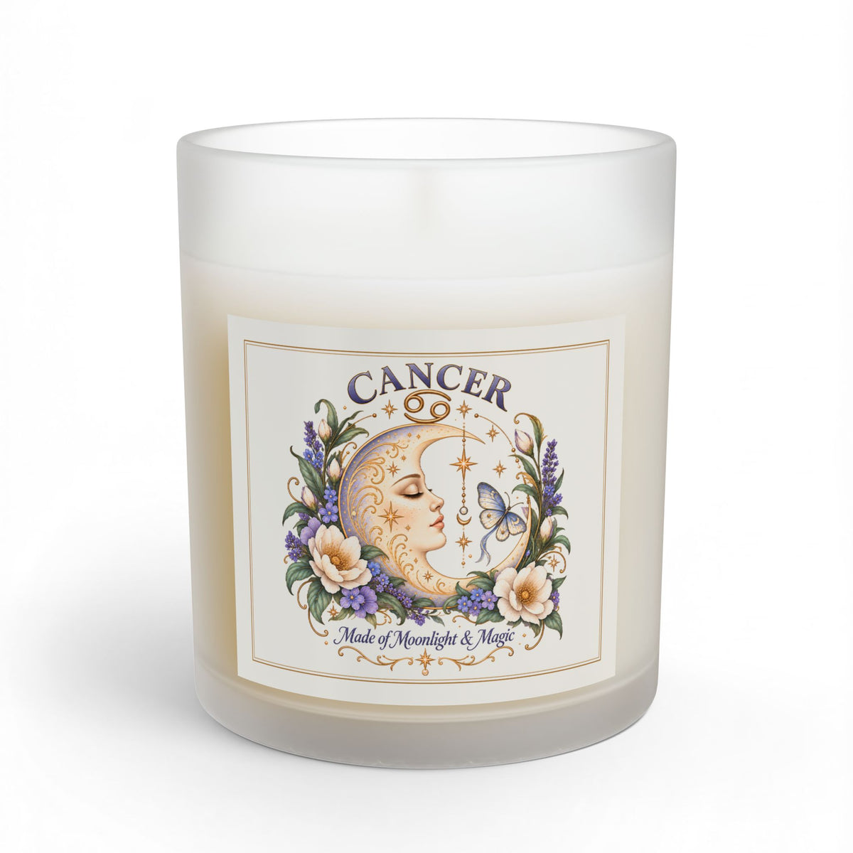Floral Moonface Cancer Zodiac Astrology Candle 11oz | Celestial Home Decor