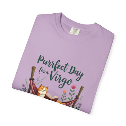 Purrfect Day for a Virgo – Cozy Cat & Hammock Zodiac Tee