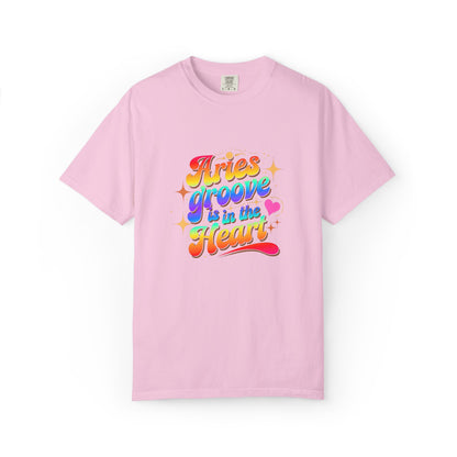 Aries Groove Is in the Heart – Rainbow Retro Zodiac Tee