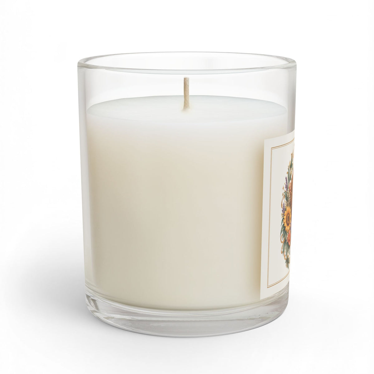 Majestic Lion Leo Zodiac Glass and Frosted Candle 11oz with Sunflowers & Celestial Florals