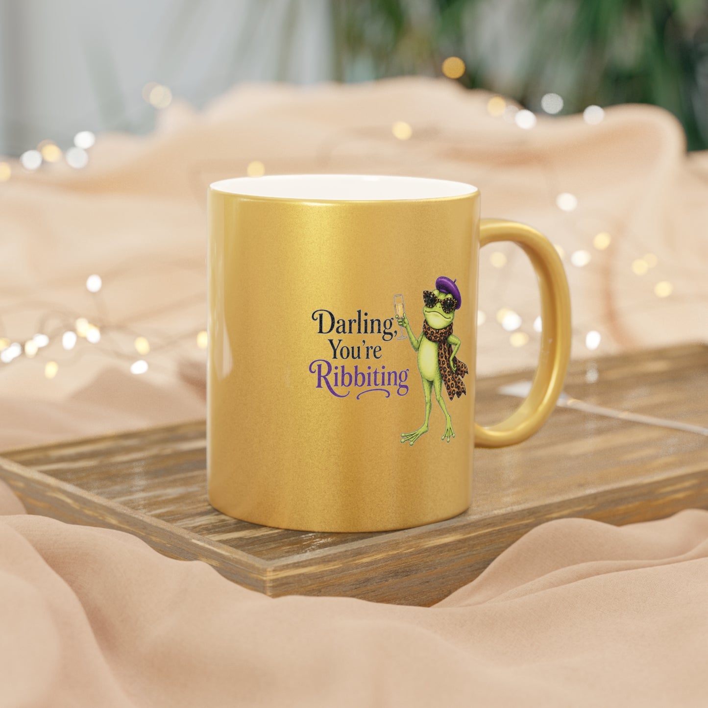 Darling, You're Ribbiting Silver or Gold Metallic Mug | Funny Fashion Frog Coffee Mug | Glam Gift for Women
