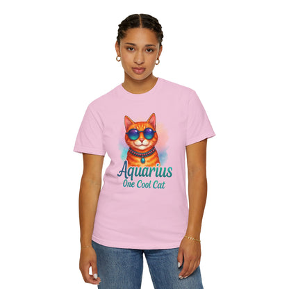 Aquarius One Cool Cat – Zodiac Kitty Vibes Tee