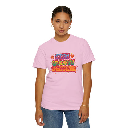 Stay Groovy Sagittarius – Retro Zodiac Flower Power Tee