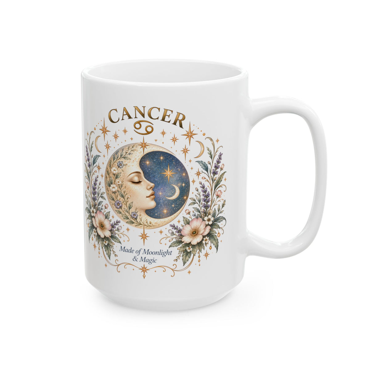 Cancer Zodiac Mug 11oz and 15oz | Celestial Moon Floral Coffee Cup