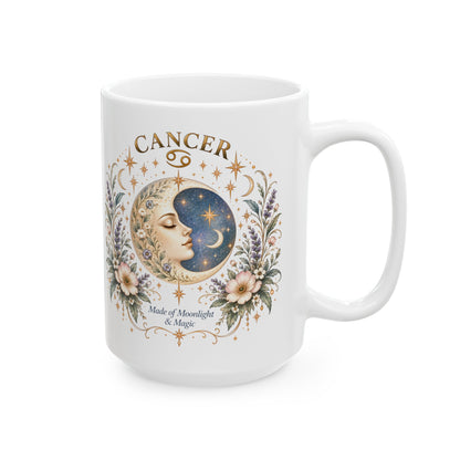 Cancer Zodiac Mug 11oz and 15oz | Celestial Moon Floral Coffee Cup