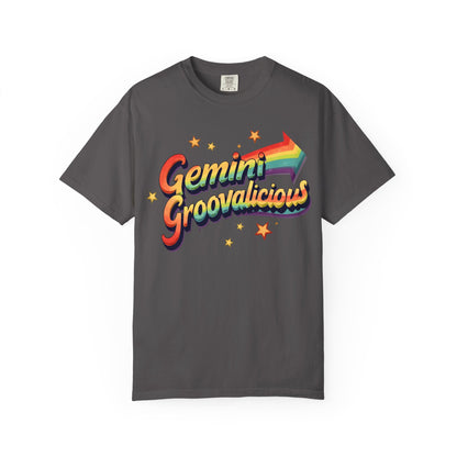 Gemini Groovalicious - Retro Rainbow Arrow Zodiac Tee