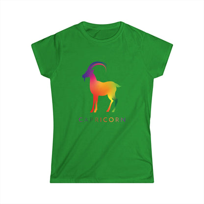 Capricorn Women’s Softstyle Tee – Empowering Rainbow Zodiac Shirt