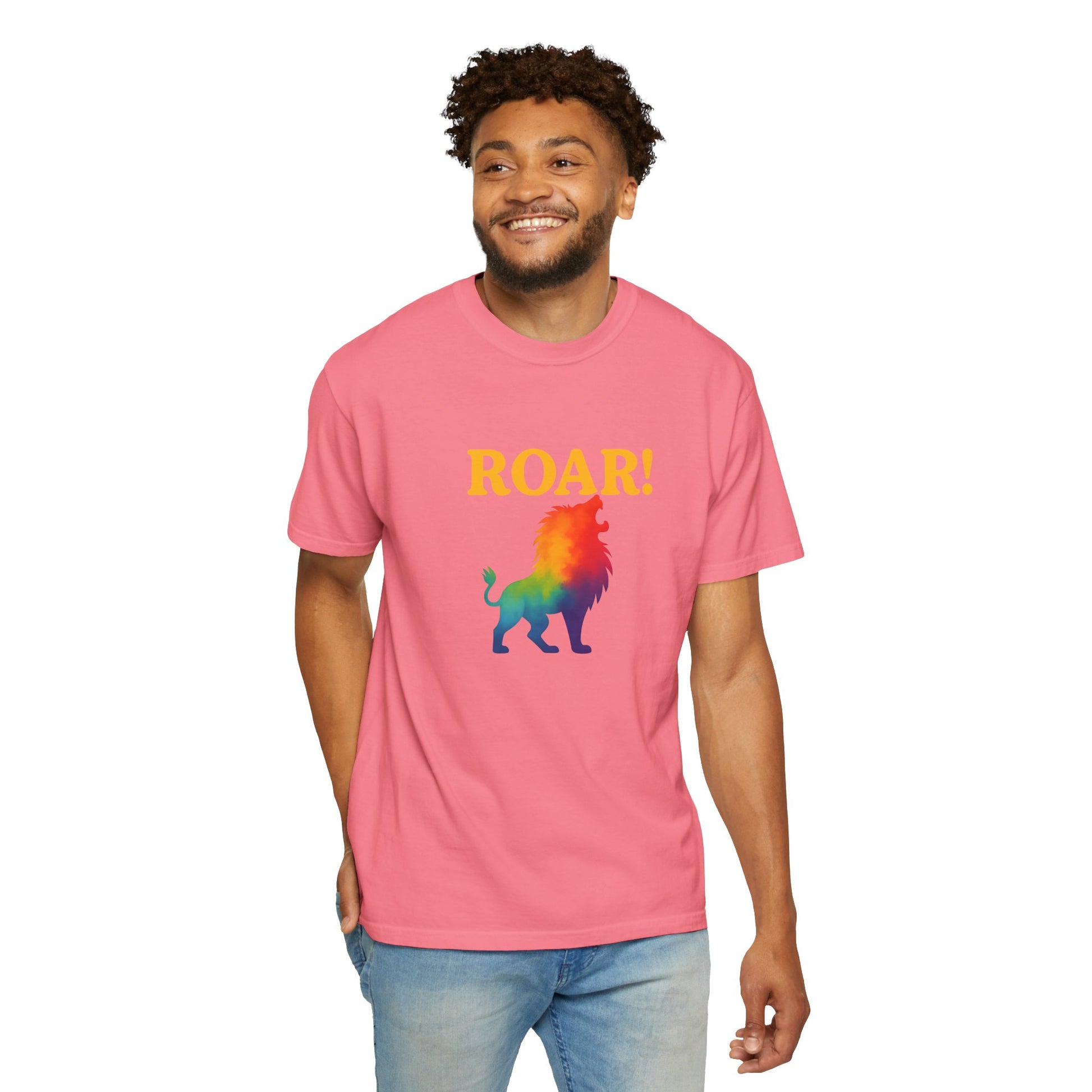 ROAR! – Retro Rainbow Lion Tee for Cosmic Confidence