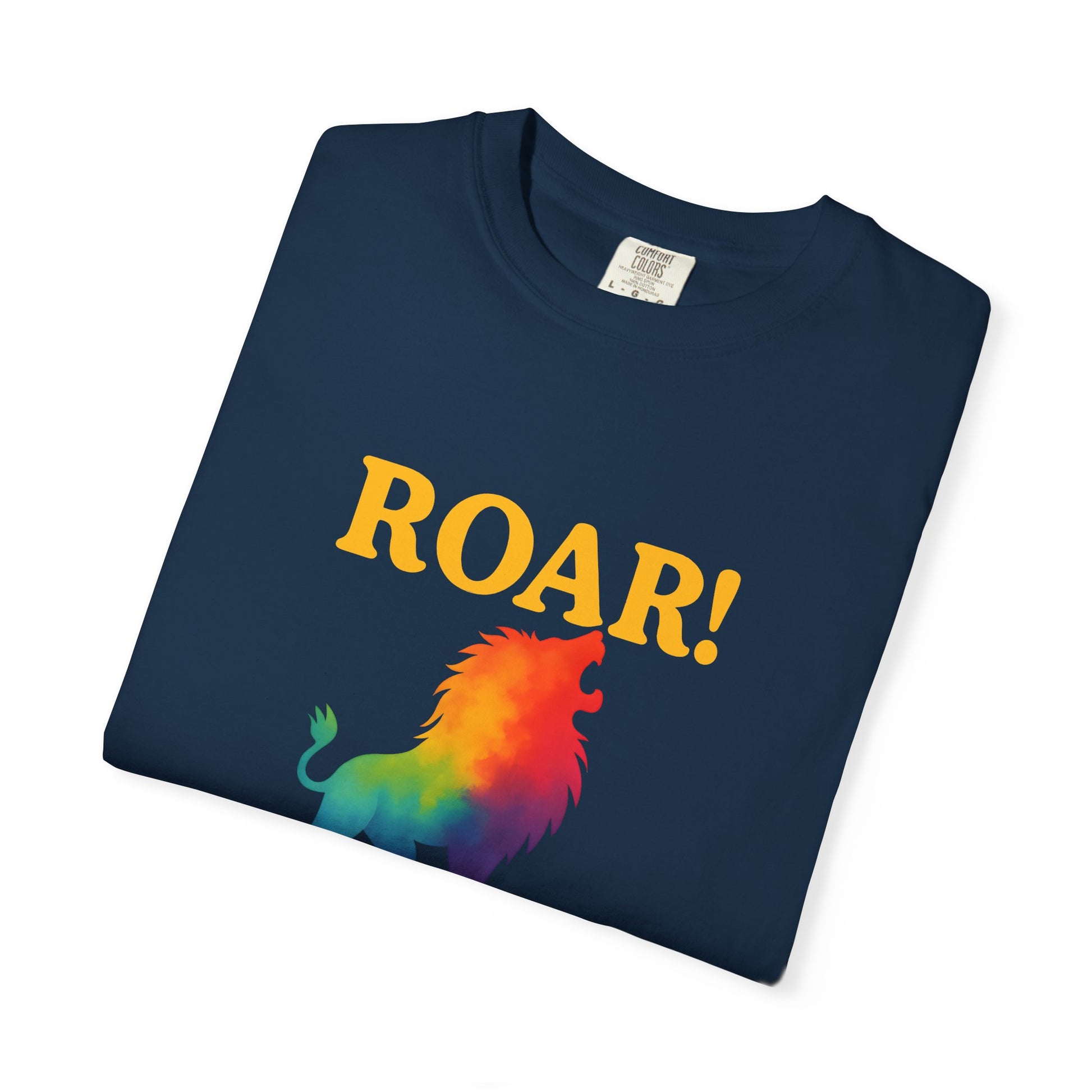 ROAR! – Retro Rainbow Lion Tee for Cosmic Confidence