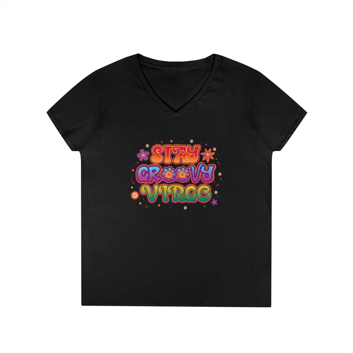 Stay Groovy Virgo Women’s V-Neck Tee – Empowering Retro Zodiac Shirt