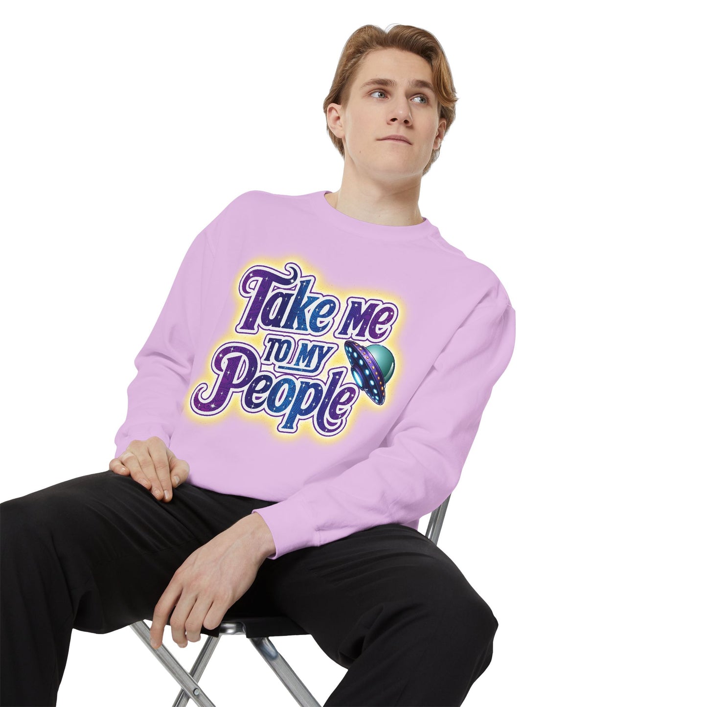 Take Me To My People  – Retro Funny UFO Alien Sweatshirt | Comfort Colors Unisex Pullover