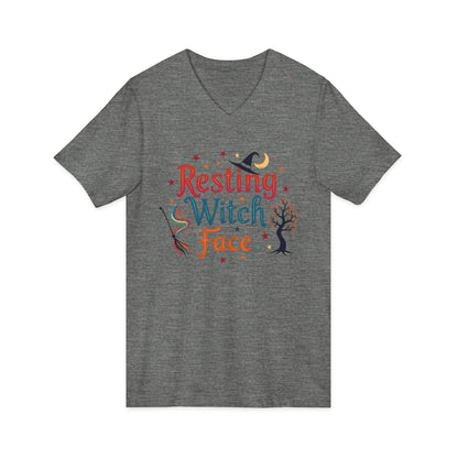 Resting Witch Face V-Neck Tee – Funny Magical Colorful Shirt