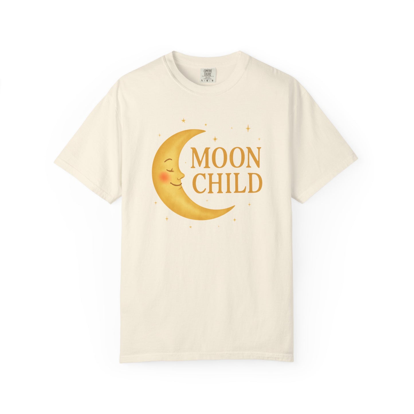 Moon Child Crescent Tee – Vibrant Golden Celestial Comfort Colors 1717 Shirt