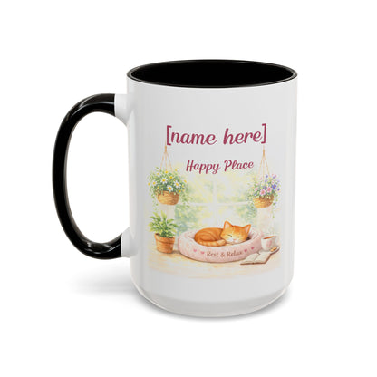 Personalized Name Cat Mug - Custom "Happy Place" Ceramic Mug for Cat Lovers