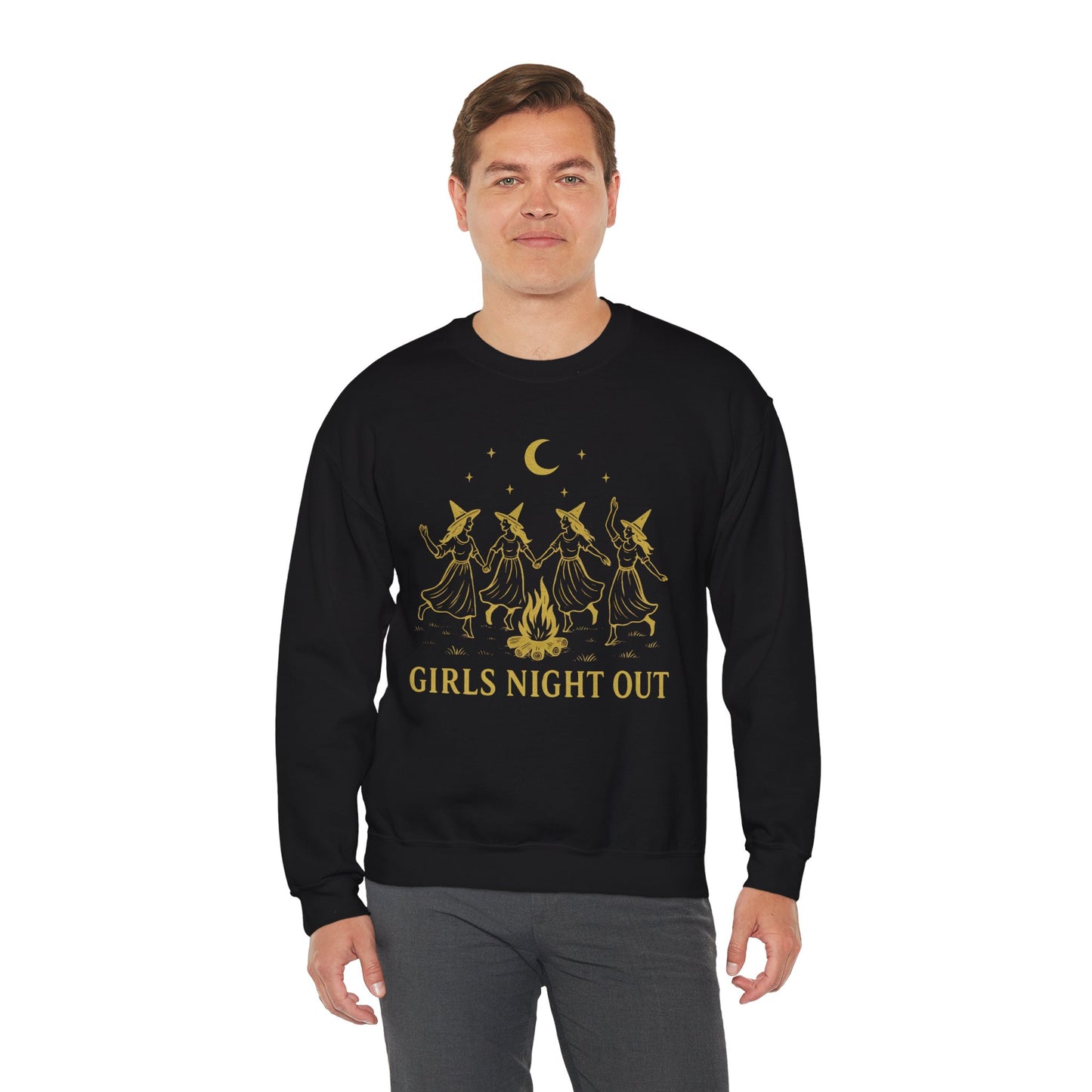 Girls Night Out Crewneck Sweatshirt – Dancing Witches Bonfire Graphic (Unisex)