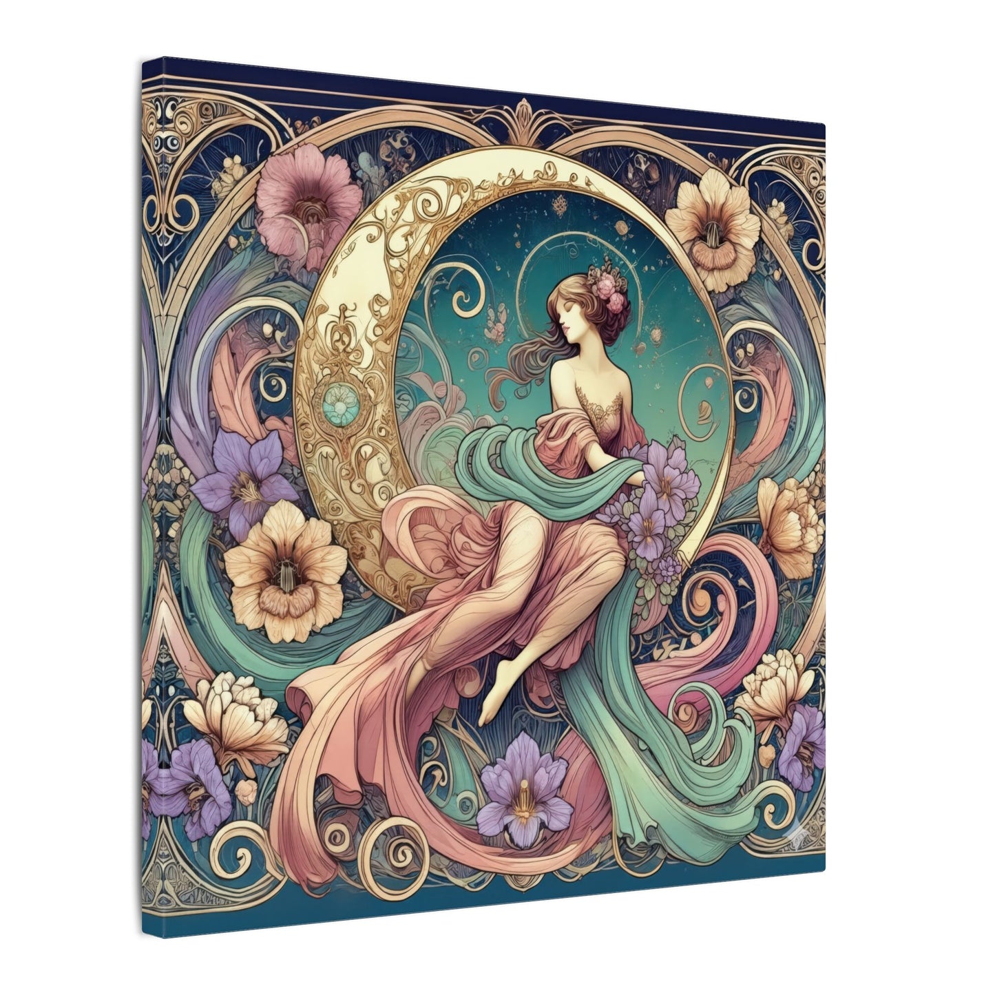Floral Moon Muse – Art Nouveau Goddess Wall Art