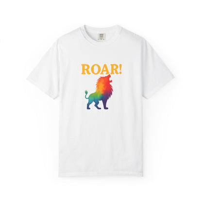 ROAR! – Retro Rainbow Lion Tee for Cosmic Confidence