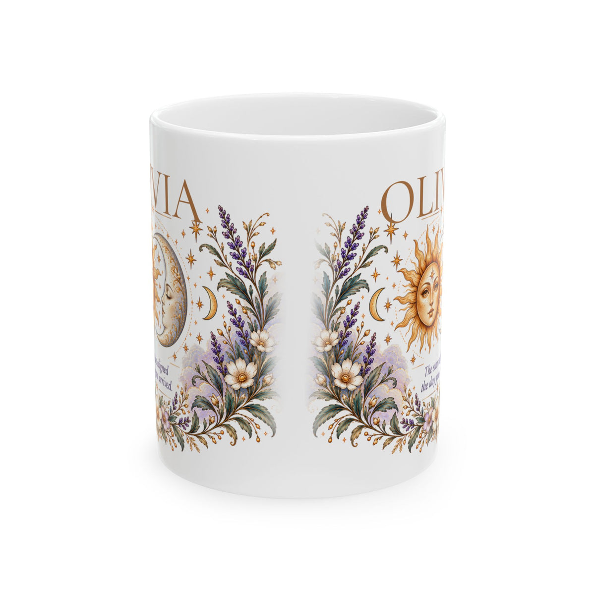Personalized Zodiac Mug, Custom Name Coffee Mug, Boho Celestial Sun Moon Mug, Astrology Birthday Gift, Floral Boho Mug