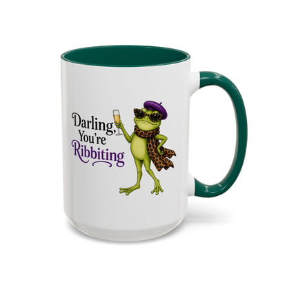 Darling You're Ribbiting Frog Mug | Funny Fashion Frog Coffee Mug | Glam Frog Gift for Women | Colored Mug
