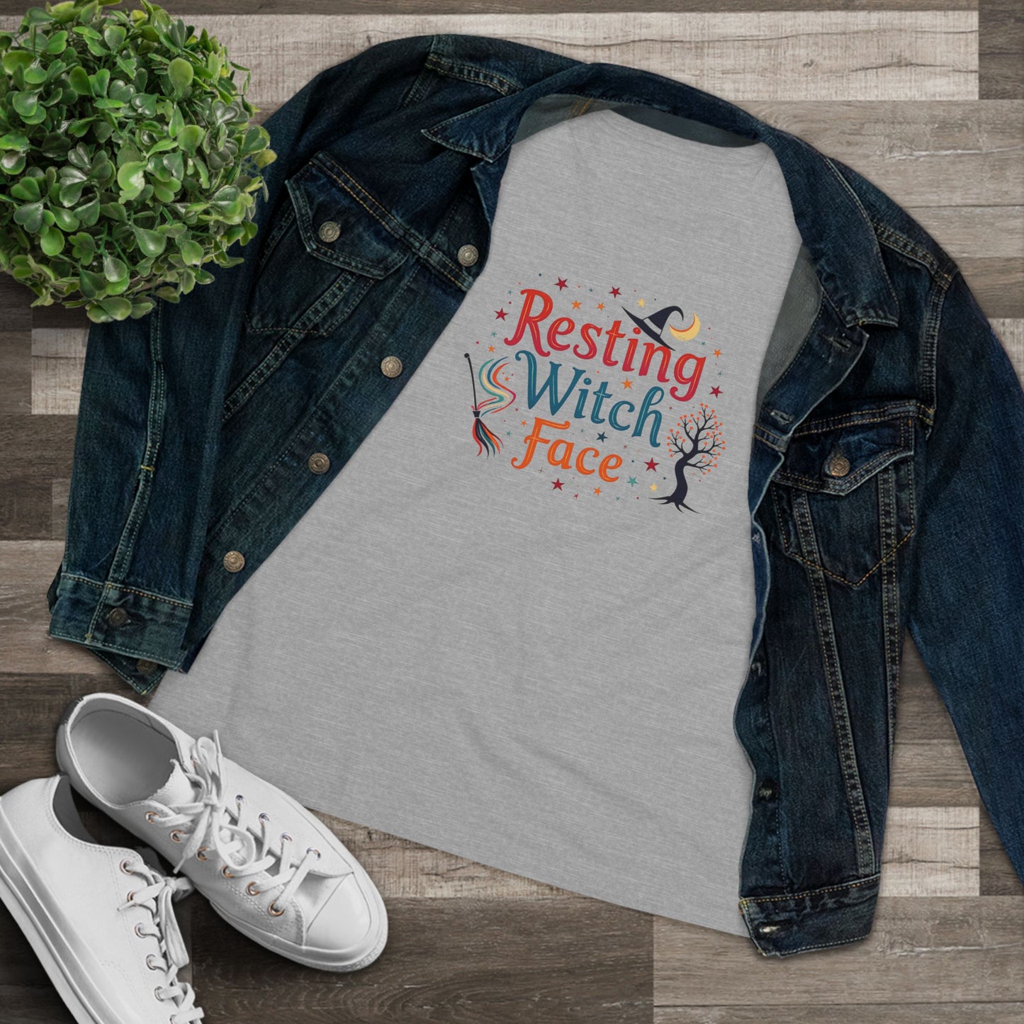 Resting Witch Face Women’s Relaxed Tee – Funny Magical Colorful Shirt