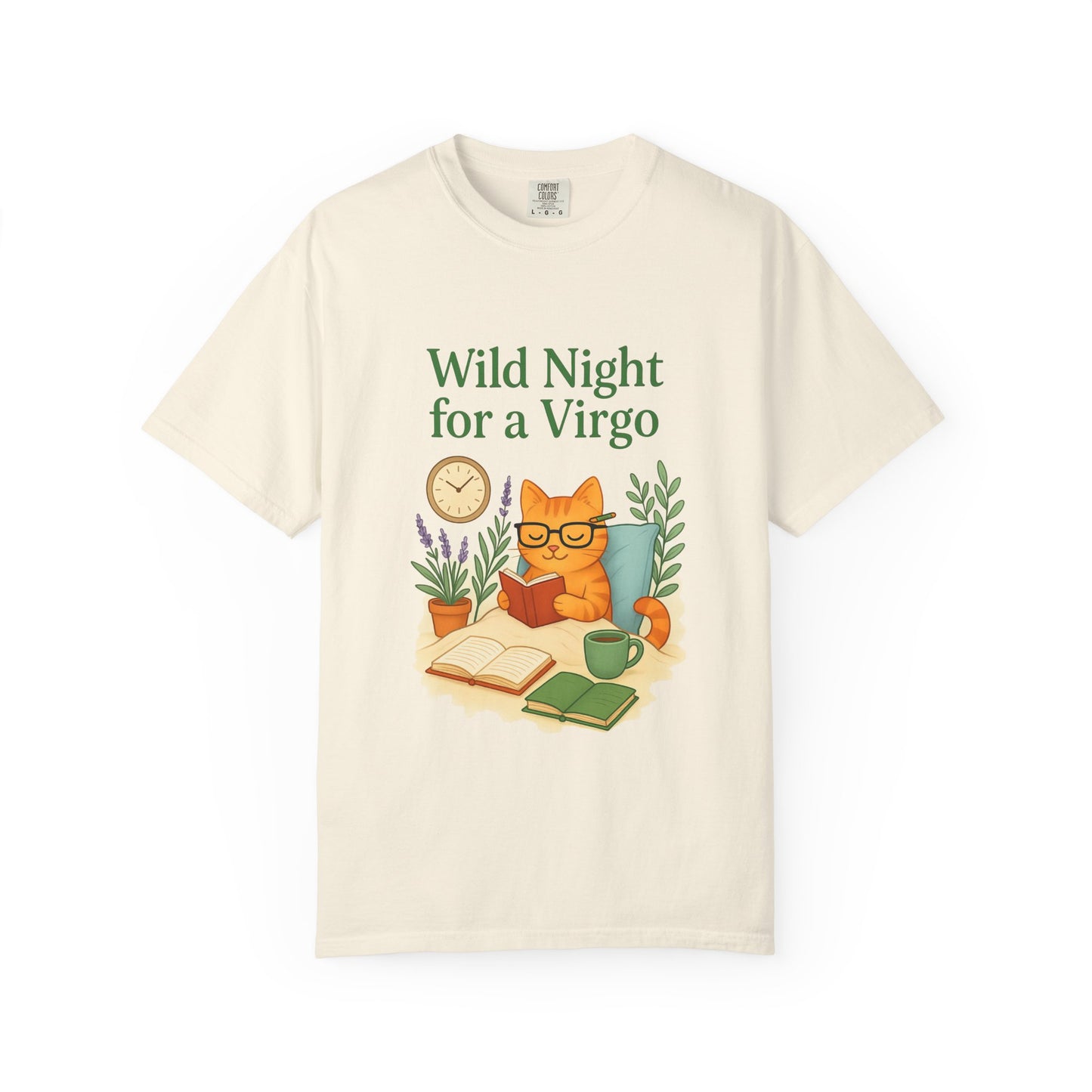 Wild Night for a Virgo – Cozy Cat Tee for Bookish Earth Signs